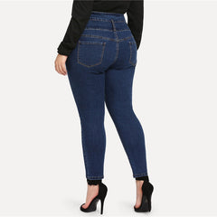 Plus Size Single Breasted High Waist Spring Casual Double Pocket Stretchy Pants For Women