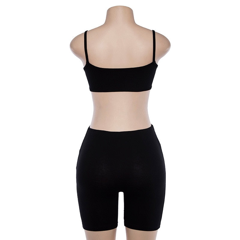 Casual Sexy Women's Spaghetti Straps Hollow Out Camis & Knee Length Pants Sets