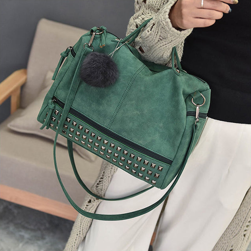 Hot Vintage Nubuck Leather Top-Handle & With Hair Ball Tassel Bag - Sheseelady