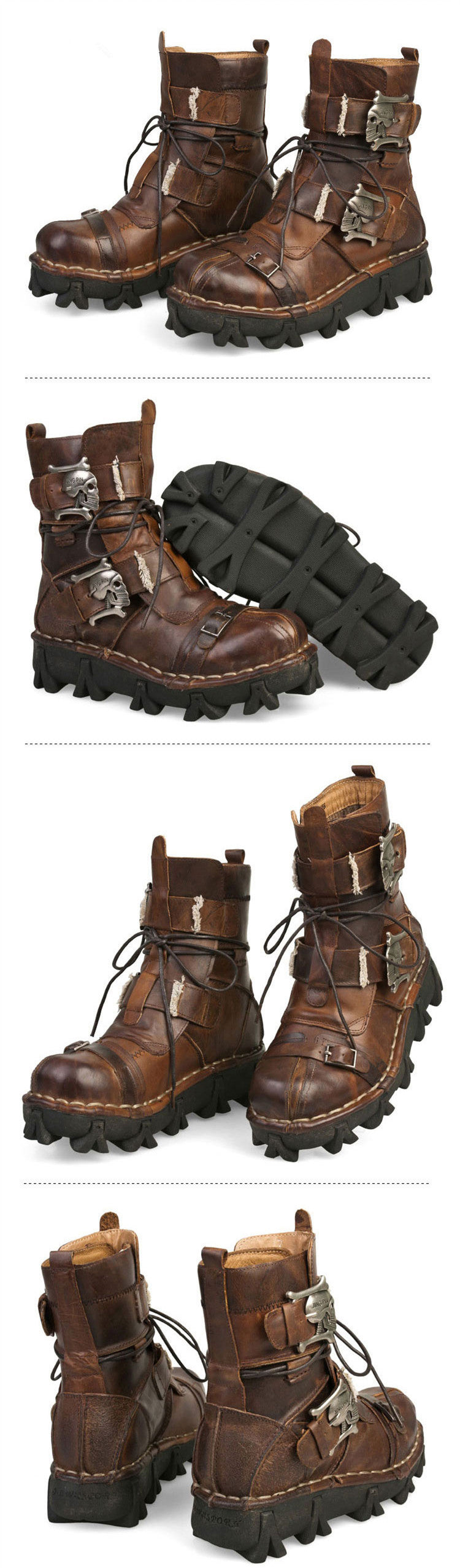 Men'S Cowhide Genuine Leather Motorcycle Boots