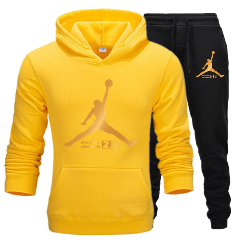 New Tracksuit Men Sportswear Set Fleece Hoodie Suit Jordan Letter Print Hombre Spring Autumn Winter Hoodie+Pants Set