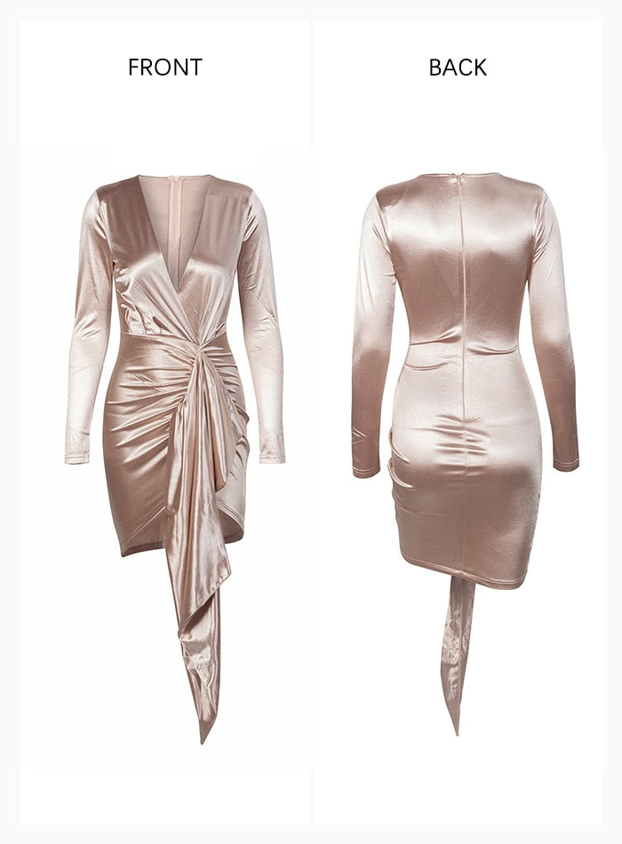 Flash Sexy Ladies' V-neck Long Sleeve Party Dress With Streamer