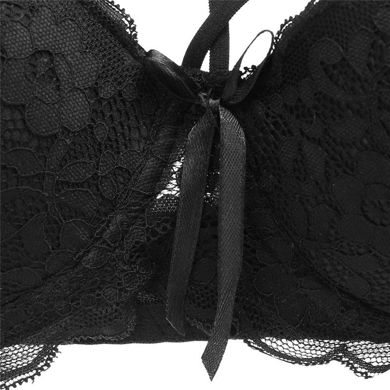 Bow Lace Bralette Brassiere Underwire Lingerie Racerback Floral Bras - Sheseelady