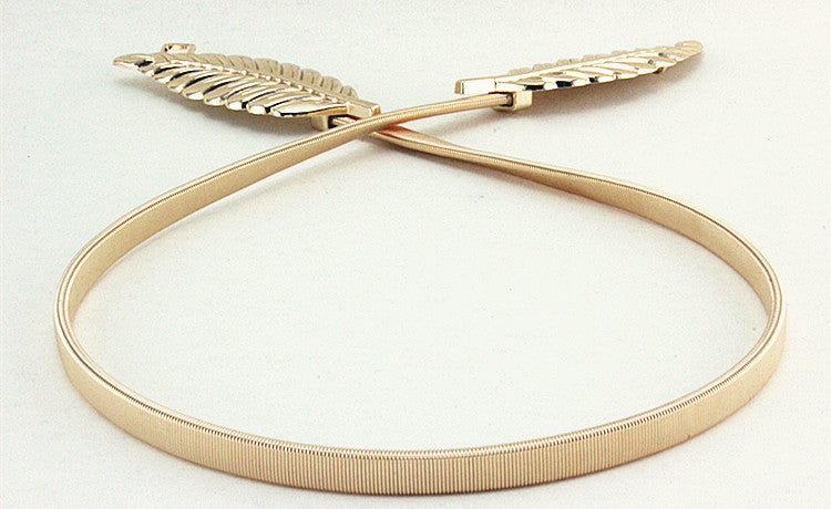 Flower Leaf Shape Wedding Designer Elastic Belts Women Girl Stretch Skinny Waist Belt Cummerbunds Metal Female Belt - Sheseelady