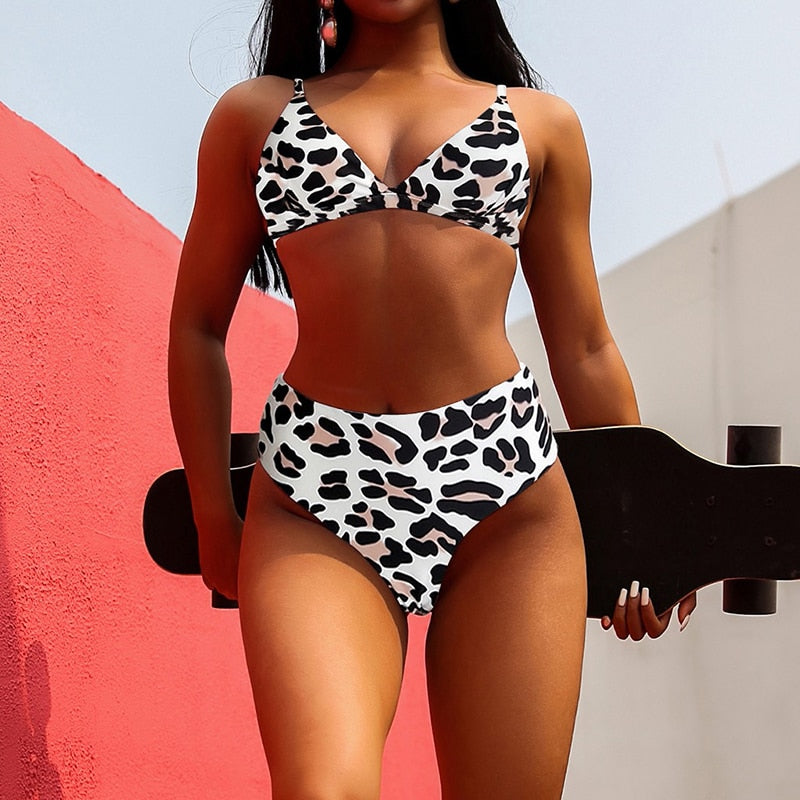 Sexy Ladies' Low Waist Push Up Padded Swimwear With Leopard/Zebra Print