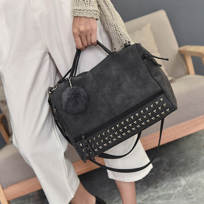 Hot Vintage Nubuck Leather Top-Handle & With Hair Ball Tassel Bag - Sheseelady