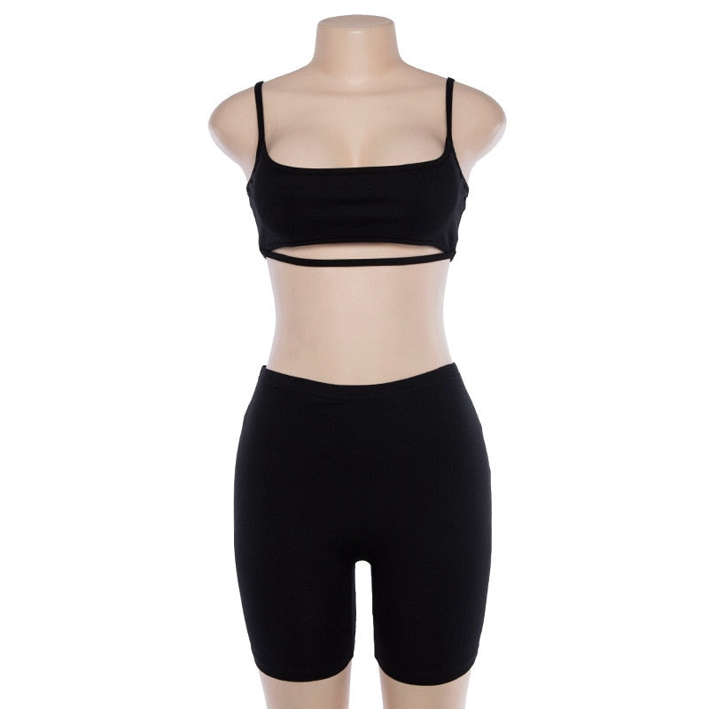 Casual Sexy Women's Spaghetti Straps Hollow Out Camis & Knee Length Pants Sets