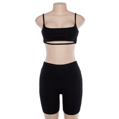 Casual Sexy Women's Spaghetti Straps Hollow Out Camis & Knee Length Pants Sets