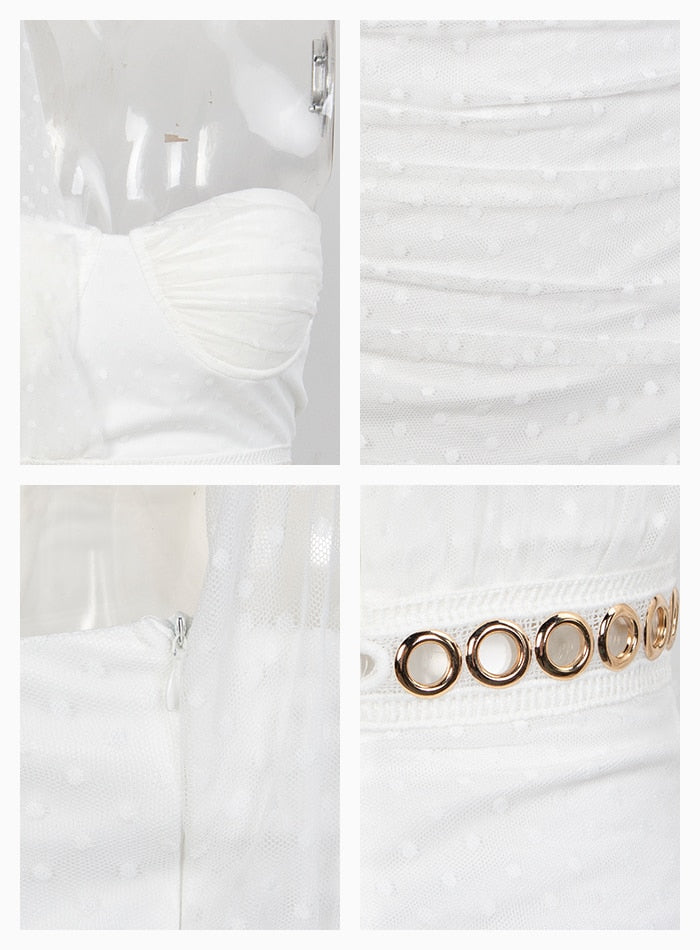 Elegant Sexy Ladies' Strapless Pleated Tube Dress For Party White
