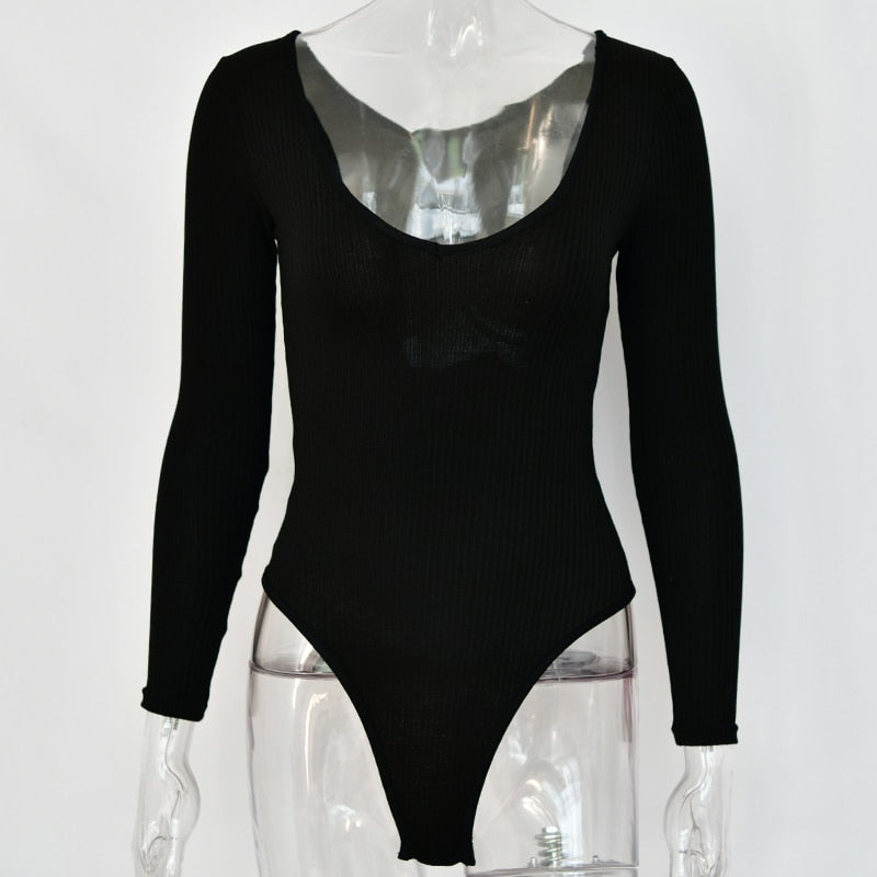 Off Shoulder Ribbed Knitted Sexy Bodysuit Women Black V Neck Summer Slim Rompers Womens Jumpsuit Winter Basic Bodysuits