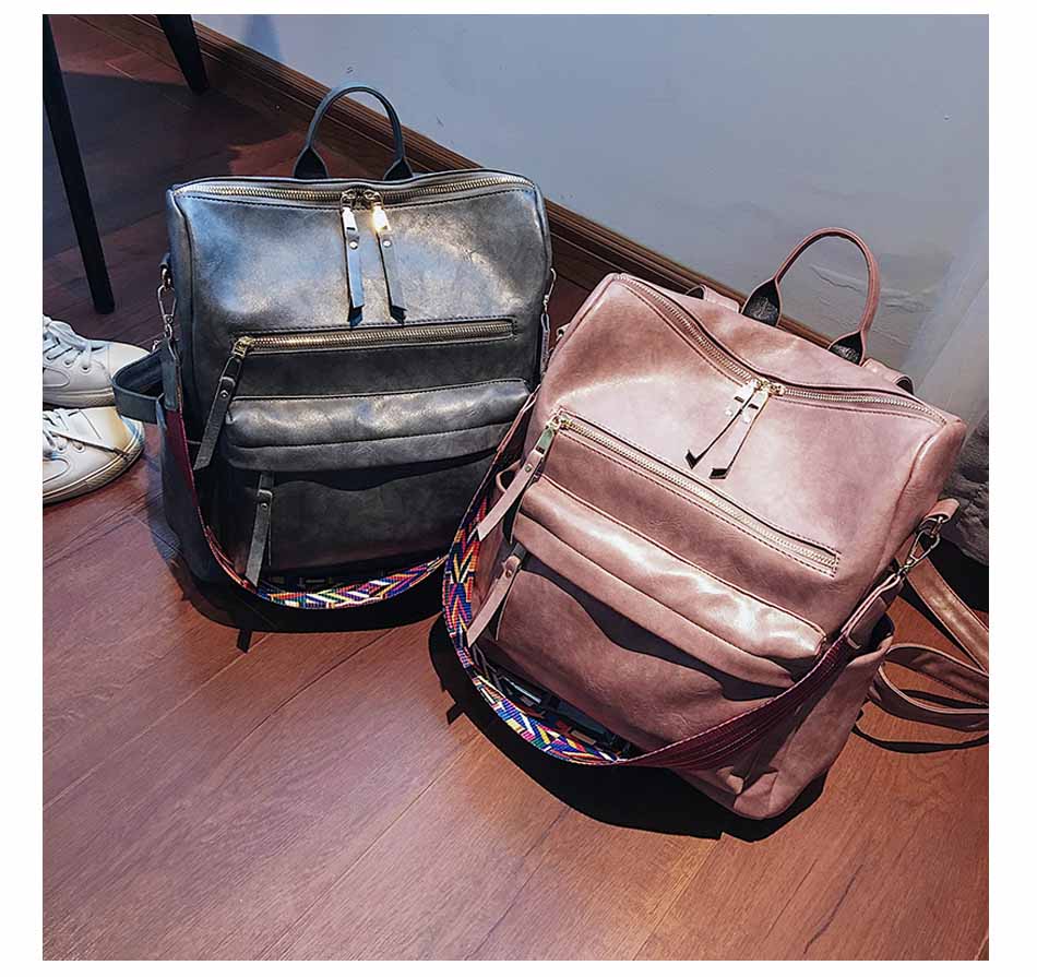 High Quality Pu Leather Rucksack Backpack With Silt Pocket - Sheseelady