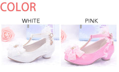 Lovely Girls' Lace Flower Trim Low-heeled PU Princess Shoes For Dance Dress