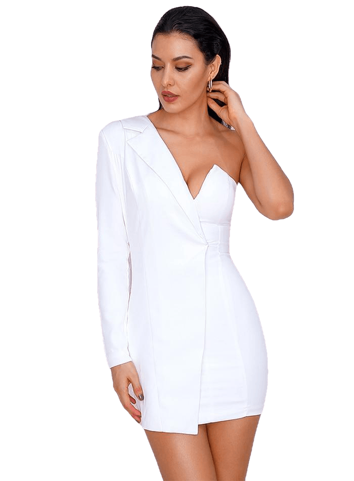 Sexy Female Single Side Long-Sleeved Micro-Elastic Party Dress