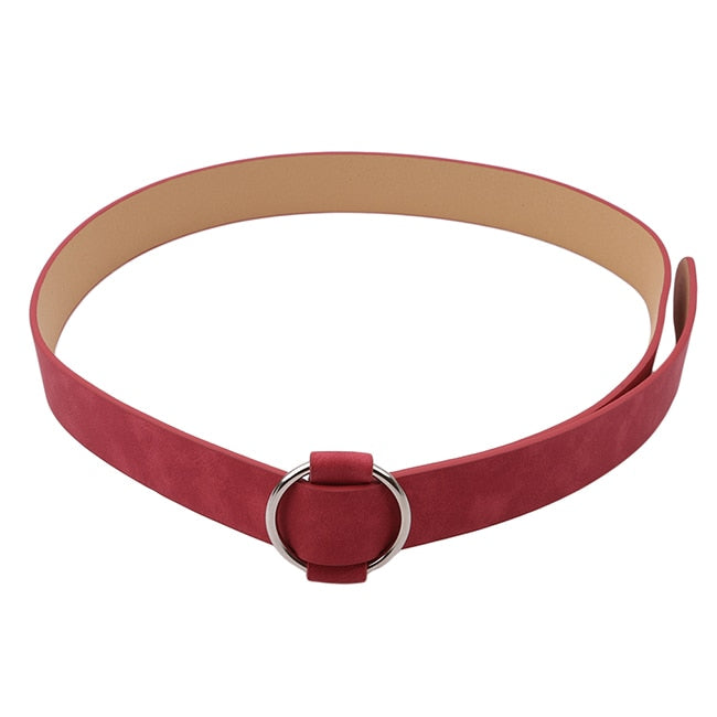 Stylish Leisure Women's Leather Belt With Metal Round Buckle For Dress Jeans