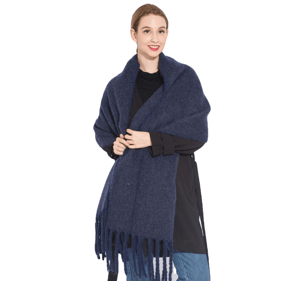 Chic Autumn/Winter Women's Tassel Shawl With Solid/Plaid Print