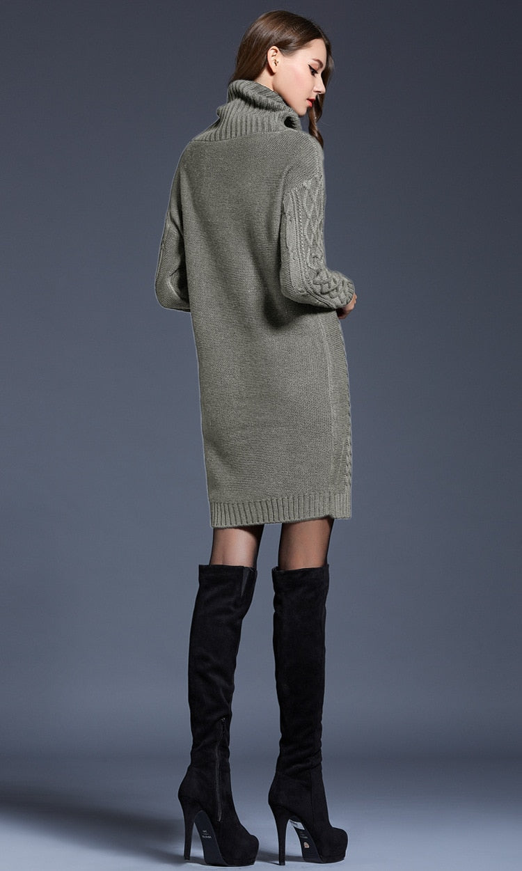 Casual Stylish Women's Long Sleeve Turtleneck Knit Wool Dress For Winter