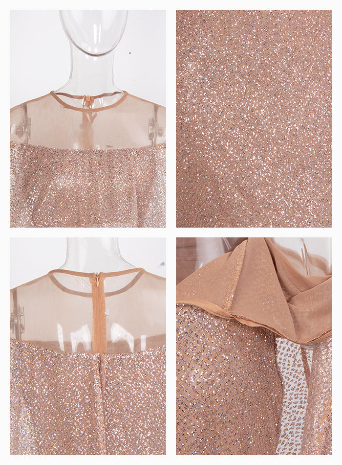 Rose Gold Sexy Ladies' Cloak Style Bodycon Maxi Dress For Party
