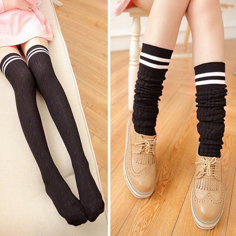 Long Stockings Women Cotton Warm Thigh High New Fashion Striped Knee Socks Sexy Over The Knee Stockings For Ladies - Sheseelady