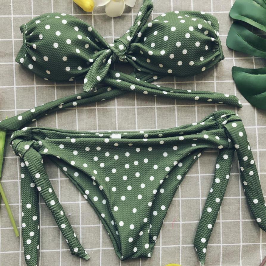 Sexy Women's Bow Padded Push Up Bikini Set With Dot Printed