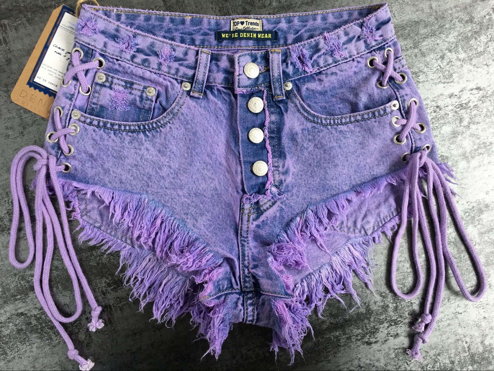 Highwaisted Mini Jeans Shorts Women Both Side Tie Mini Short Sexy Denim Shorts Jeans - Sheseelady