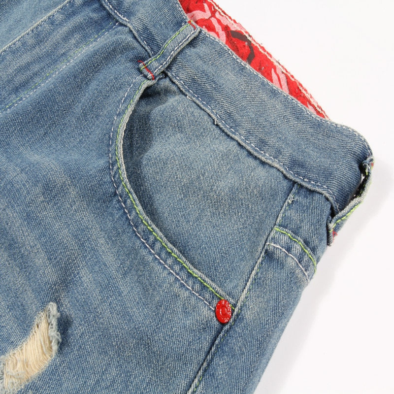 Autumn New Retro Hole Jeans Cotton Denim Trouseplus Size - Sheseelady
