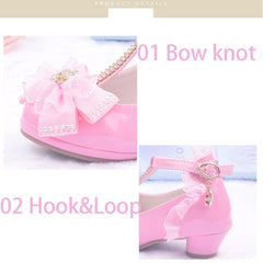 Lovely Girls' Lace Flower Trim Low-heeled PU Princess Shoes For Dance Dress