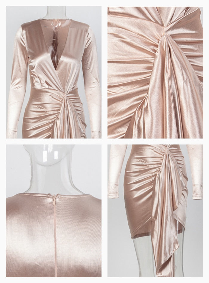 Flash Sexy Ladies' V-neck Long Sleeve Party Dress With Streamer
