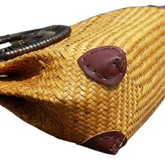 Women Straw Bags Handmade Vintage Wood Handle Bag