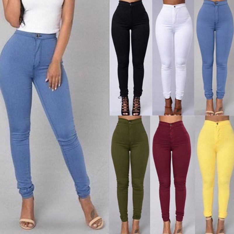 Candy Color Skinny Jeans Woman White Black High Waist Render Jeans Vintage Sexy Long Pants Femme Casual Pencil Pants Denim Jeans