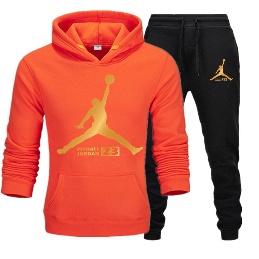 New Tracksuit Men Sportswear Set Fleece Hoodie Suit Jordan Letter Print Hombre Spring Autumn Winter Hoodie+Pants Set