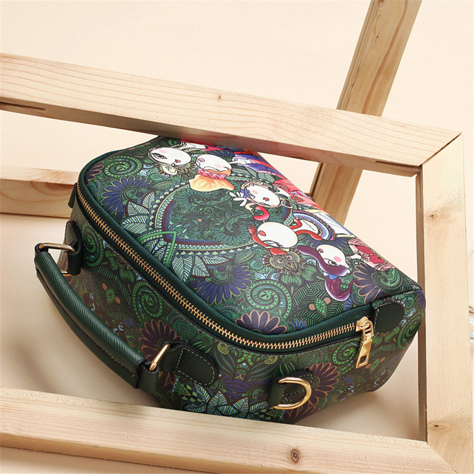 High Quality Pu Leather Ladies Ladies Green Cartoon Handbag Shoulder Bag Female Handbag - Sheseelady
