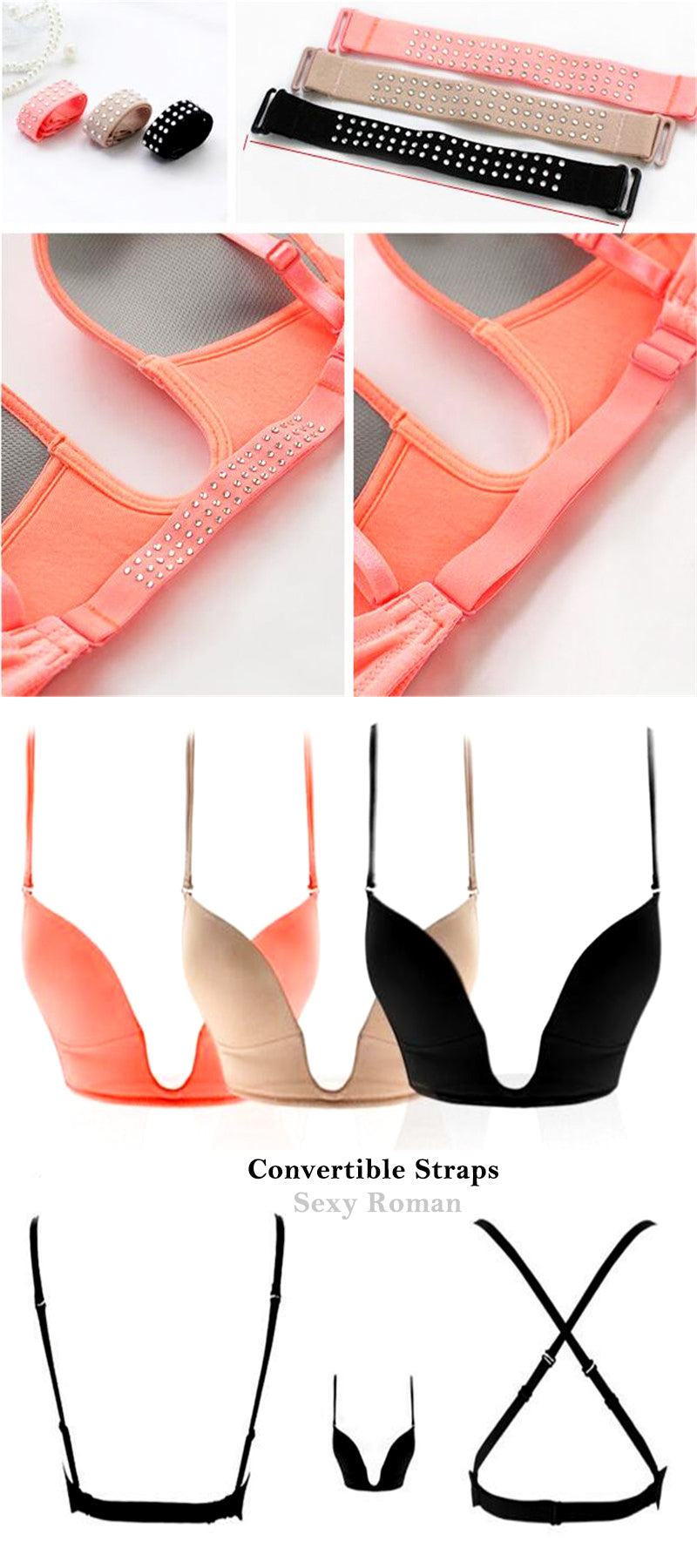 Formal Dress All-Match Sexy Invisible Women'S Underwear Bra Convertible Straps Solid Deep Unlined Plunge U Shape Push Up Bras - Sheseelady