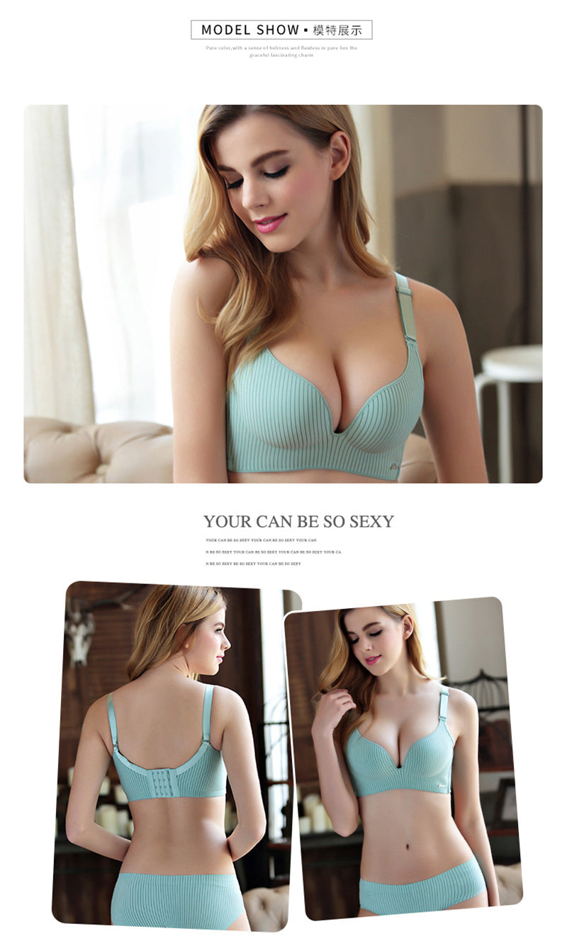 High End Brand Romantic Temptation Bra Set Women Striped Underwear Push Up Seamless Lingerie Female Sets 90C