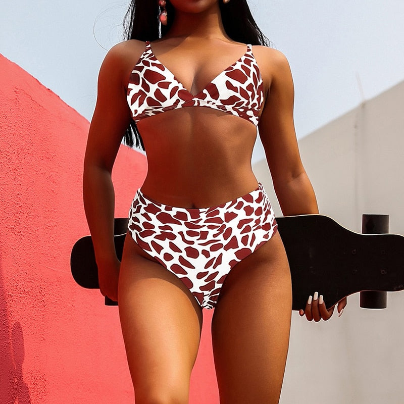 Sexy Ladies' Low Waist Push Up Padded Swimwear With Leopard/Zebra Print