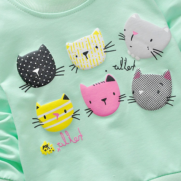 6 Cats Long Sleeves Sweater Girls Kids T-Shirt Clothes - Sheseelady