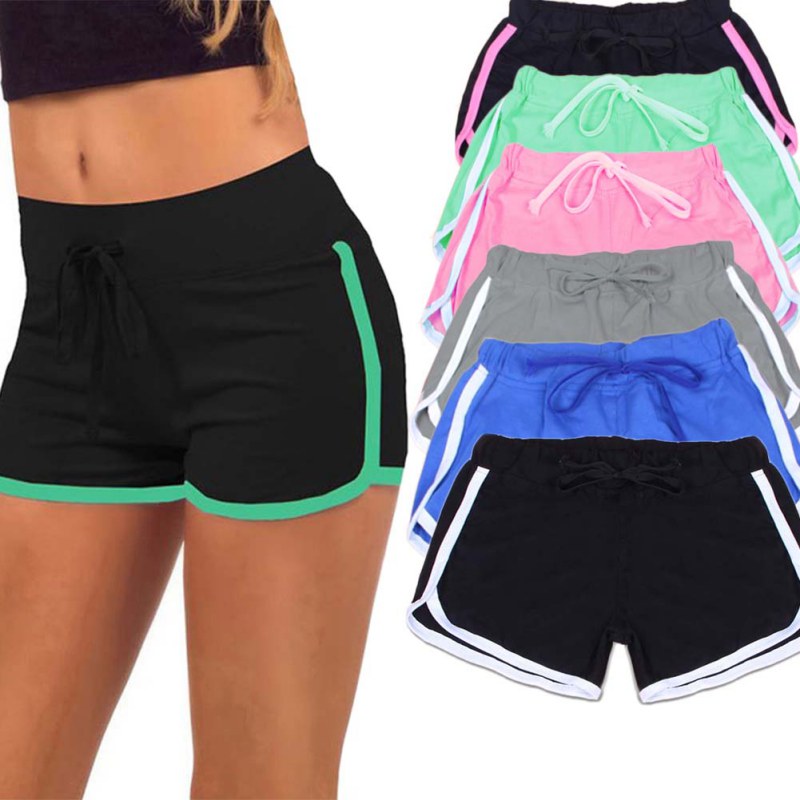 Esportes Fast Drying Drawstring Women Shorts Casual Anti Emptied Cotton Contrast Elastic Waist Correndo Short Pants - Sheseelady