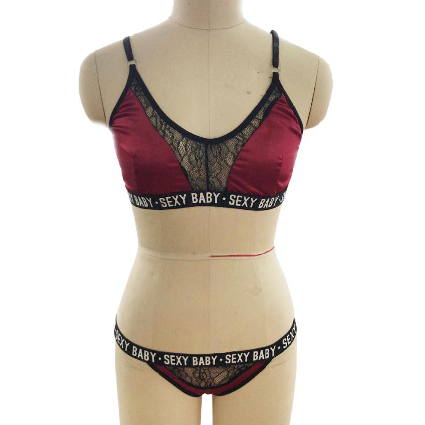 3Xl Plus Size Sexy Lingerie Set Bralette Women Bra Letter Print Lace Patchwork Women Underwear Sets Bra And Panty Set - Sheseelady