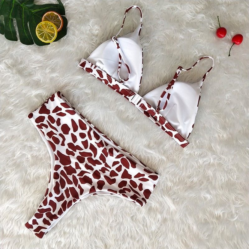 Sexy Ladies' Low Waist Push Up Padded Swimwear With Leopard/Zebra Print
