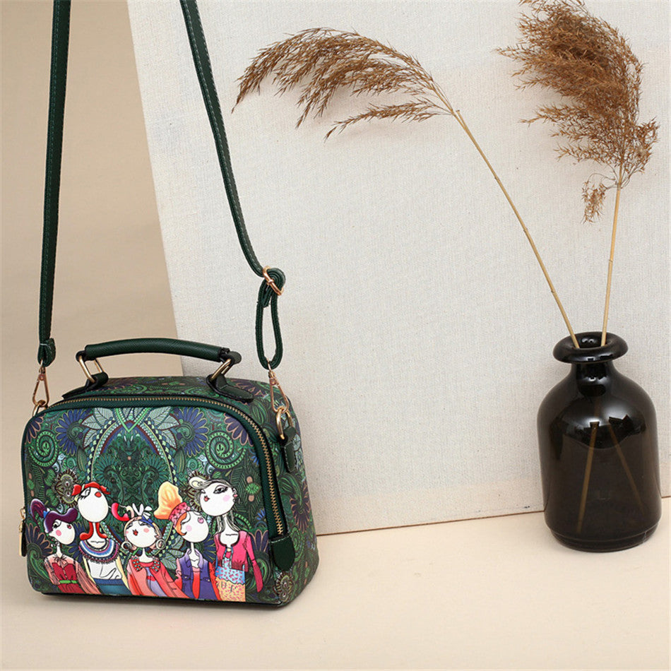 High Quality Pu Leather Ladies Ladies Green Cartoon Handbag Shoulder Bag Female Handbag - Sheseelady