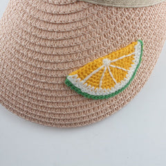 Children Cartoon Straw Hat Summer Hat For Kids Boys Girls Fruit Embroidery Sun Visor Hat Baby UV Protection Beach Hat