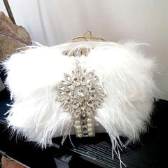 Luxury Stylish Women's Ostrich Feathers Handbag With Rhinestones