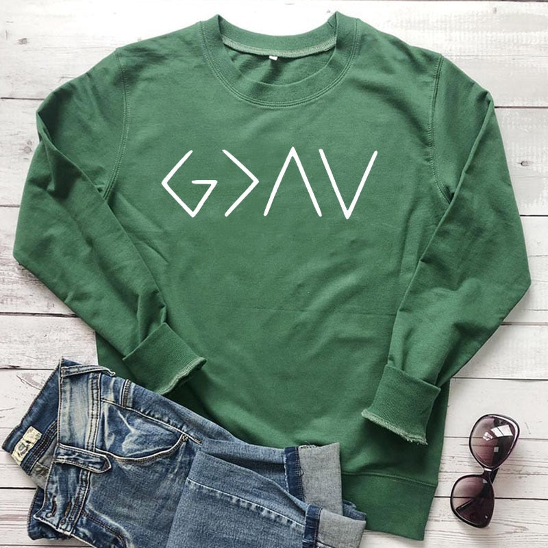 God Is Greater Than The Highs And Lows Women Sweatshirt Full Sleeve Believe Female Jesus Jumper Christian Pullover