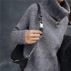 Fashionable Functional Female Leather Fannypack With Adjustable Strap & Metal Chain