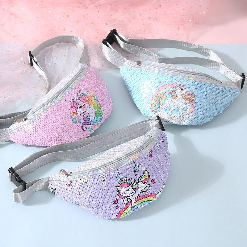 Trendy Casual Girls' Sequin Fannypacks With Cartoon Unicorn Pattern