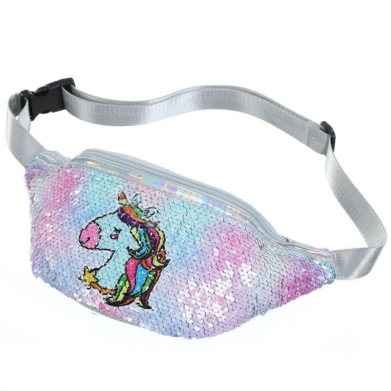 Trendy Casual Girls' Sequin Fannypacks With Cartoon Unicorn Pattern
