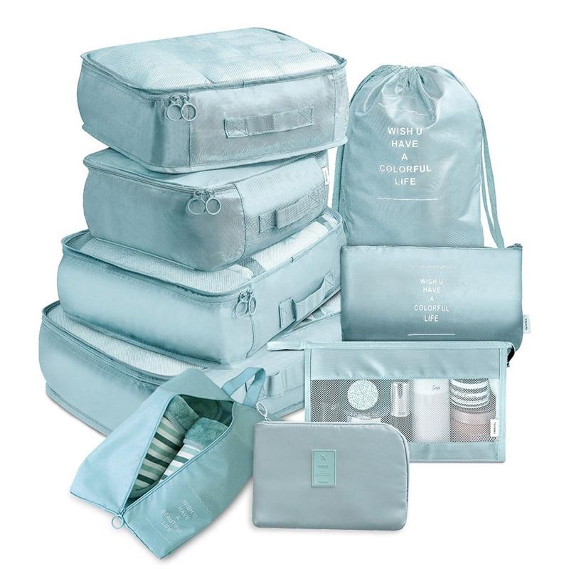 Portable 9-piece Suitcase Storage Bags For Cosmetic Clothes Shoes