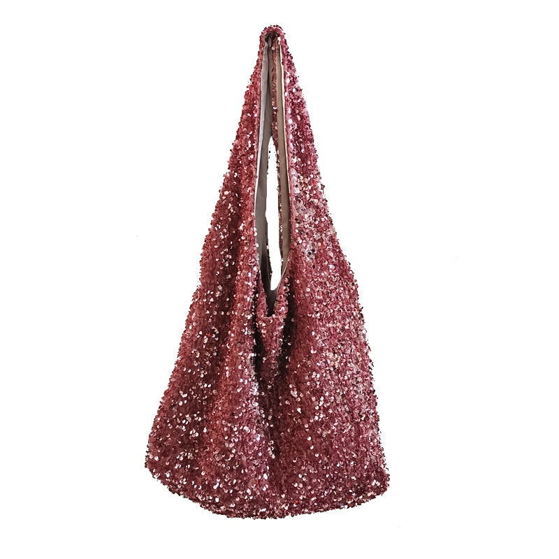 Women Fashion Sequins Shoulder Bag Large Capacity Female Glitter Beaded Tote Handbag Mermaid Sequins