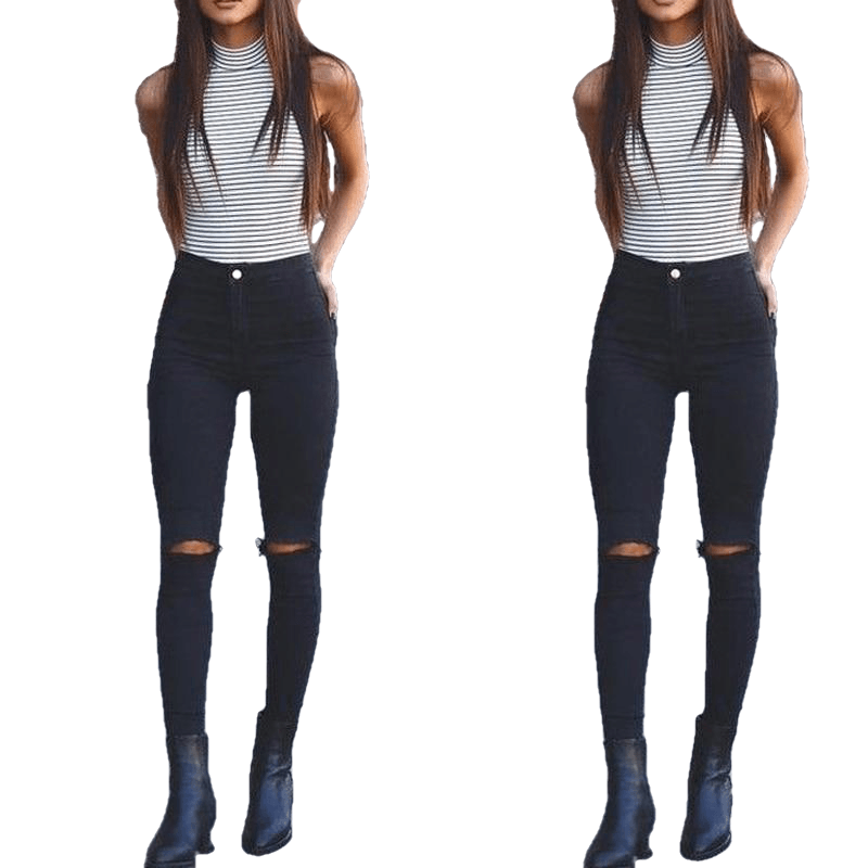 High Waist Skinny Fashion Boyfriend Jeans - Sheseelady