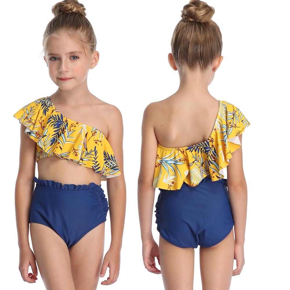 Cute Skin-friendly Split High Waist Ruffle Swimsuits For Toddlers/Teenage Girls