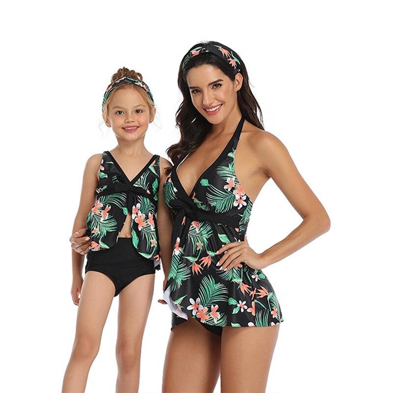 Fashionable High Waist Family Swimwear Two Piece For Hot Mom & Daughter